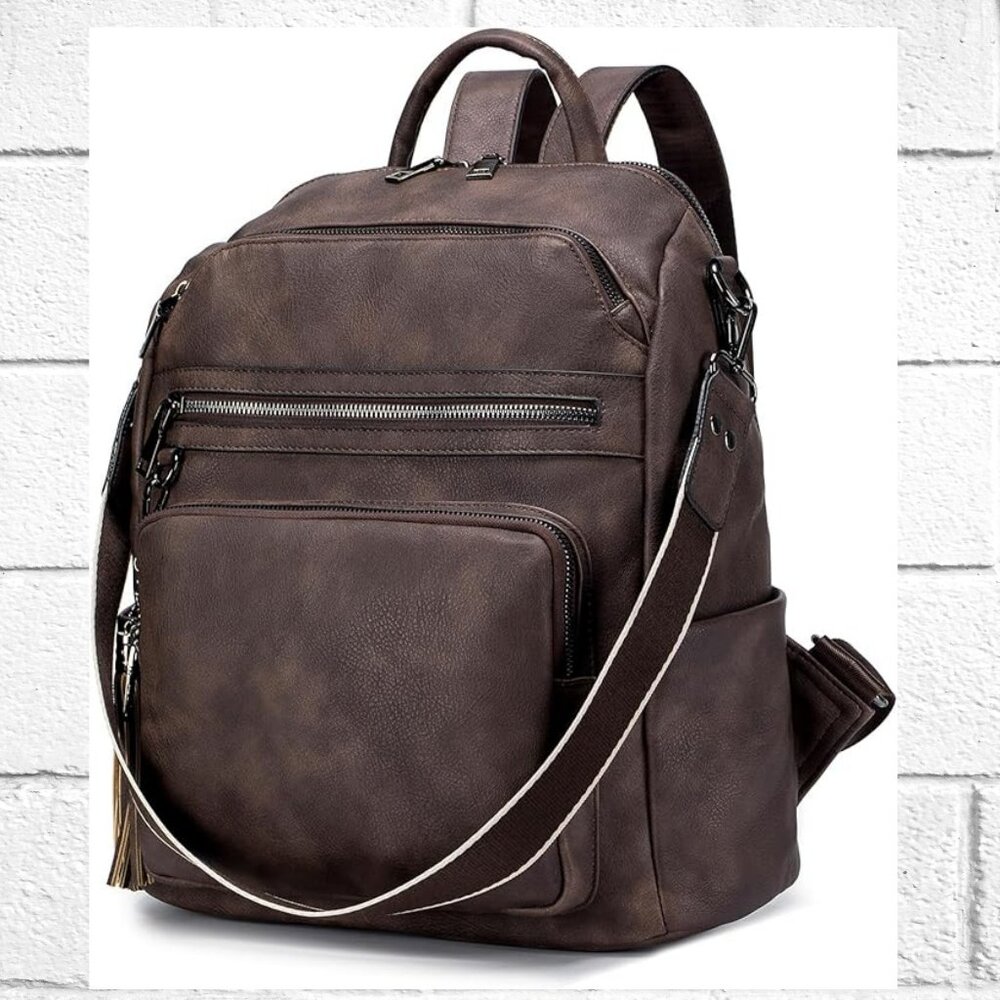 NWOT! Brown Faux Leather Backpack Tote Shoulder Bag with Tassel & Detach. Strap